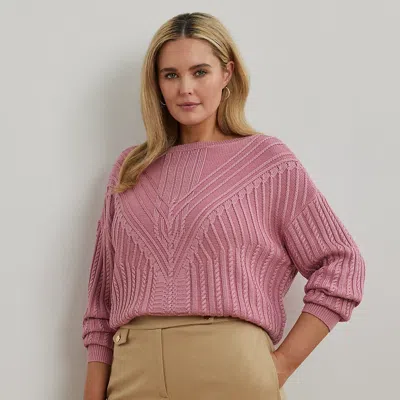 Lauren Woman Cable-knit Cotton-blend Boatneck Sweater In Rose Mauve