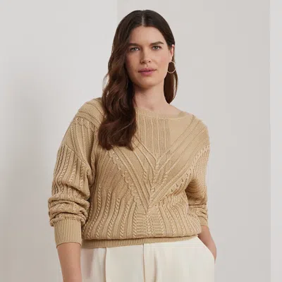 Lauren Woman Cable-knit Cotton-blend Boatneck Sweater In Sand Dune