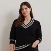 Lauren Woman Cable-knit Cotton Cricket Sweater In Black/mascarpone Cream