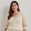 Lauren Woman Cable-knit Cotton Cricket Sweater In Mascarpone Cream/sand