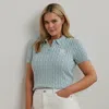 Lauren Woman Cable-knit Cotton Polo Sweater In Aqua Pearl