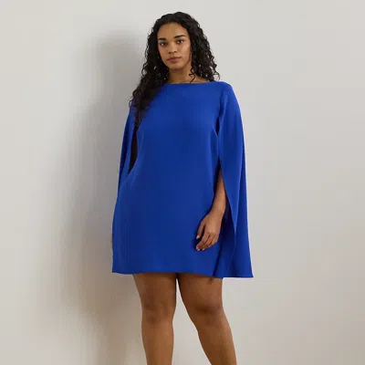 Lauren Woman Cape Georgette Cocktail Dress In New Sapphire