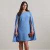 Lauren Woman Cape Georgette Cocktail Dress In Sky Blue