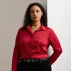 Lauren Woman Classic Fit Satin Charmeuse Shirt In Festive Red