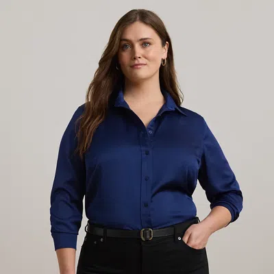 Lauren Woman Classic Fit Satin Charmeuse Shirt In Holiday Navy