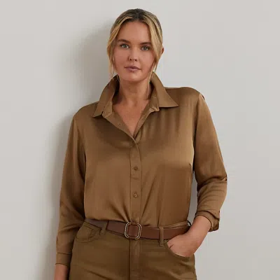 Lauren Woman Classic Fit Satin Charmeuse Shirt In Honey Tan
