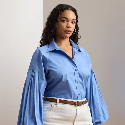 Lauren Woman Cotton Poplin Blouson-sleeve Shirt In Sky Blue
