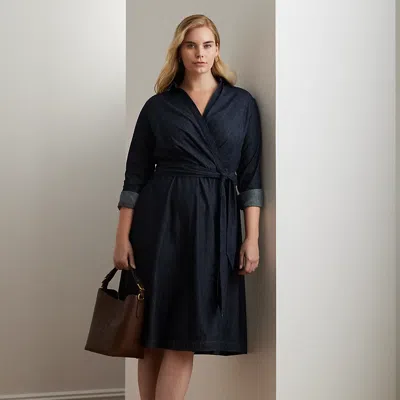 Lauren Woman Denim Long-sleeve Midi Dress In Dark Rinse Wash