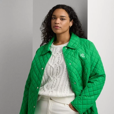 Lauren Woman Diamond-quilted Jacket In Green Topaz