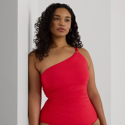 Lauren Woman Double-strap One-shoulder One-piece In Red