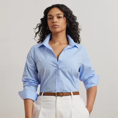 Lauren Woman No-iron Stretch Cotton Shirt In Blue