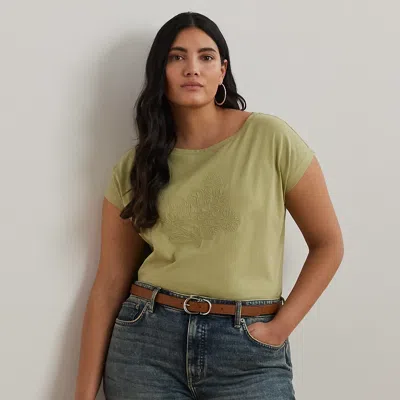 Lauren Woman Embroidered Jersey Tee In Light Olive