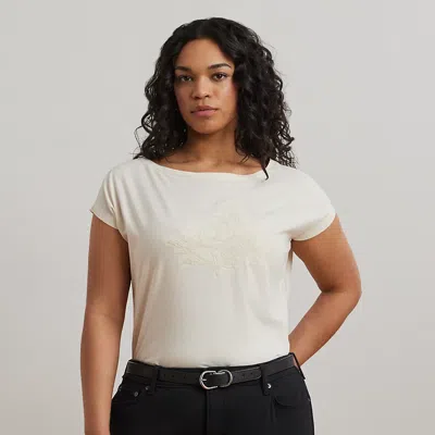 Lauren Woman Embroidered Jersey Tee In Mascarpone Cream