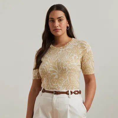 Lauren Woman Floral Cotton-blend Short-sleeve Sweater In Cream Multi