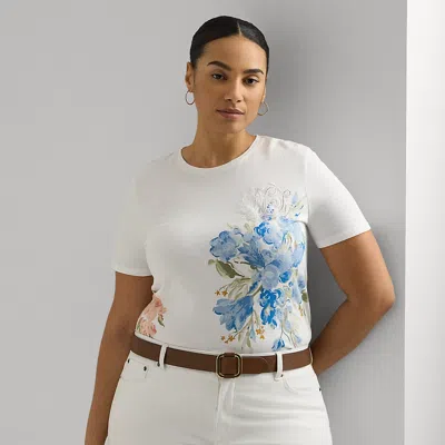Lauren Woman Floral Eyelet Cotton Jersey Tee In White