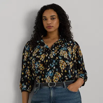 Lauren Woman Floral Georgette Blouson-sleeve Shirt In Black Multi