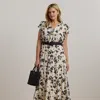 Lauren Woman Floral Georgette Tie-neck Maxidress In Cream/black