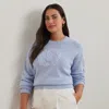 Lauren Woman Floral-logo Combed Cotton Sweater In Cornflower Blue