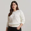 Lauren Woman Floral-logo Combed Cotton Sweater In White