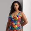 Lauren Woman Floral Shirred V-neck One-piece In Multi