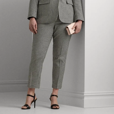 Lauren Woman Houndstooth Twill Cropped Pant In Black/mascarpone Cream