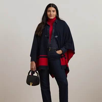 Lauren Woman Intarsia-knit Two-tone Poncho In Lauren Navy/festive Red