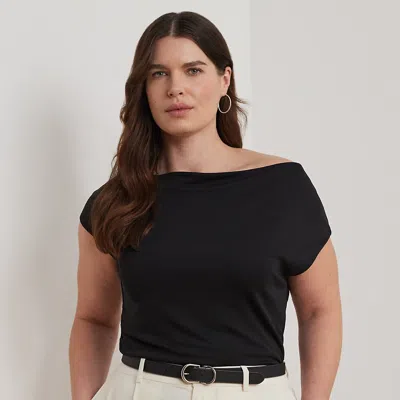 Lauren Woman Jersey Asymmetrical Off-the-shoulder Top In Black