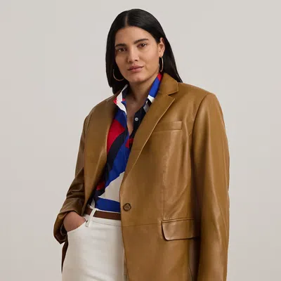 Lauren Woman Lambskin Blazer In Cuoio Leather
