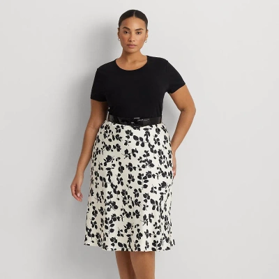 Lauren Woman Leaf-print Satin Charmeuse Midi Skirt In Cream/black