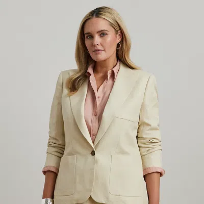 Lauren Woman Linen-blend Twill Blazer In Ivory Beige