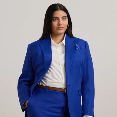Lauren Woman Linen-blend Twill Blazer In New Sapphire