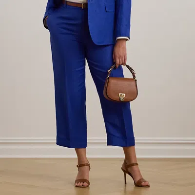 Lauren Woman Linen-blend Twill Cropped Pant In New Sapphire