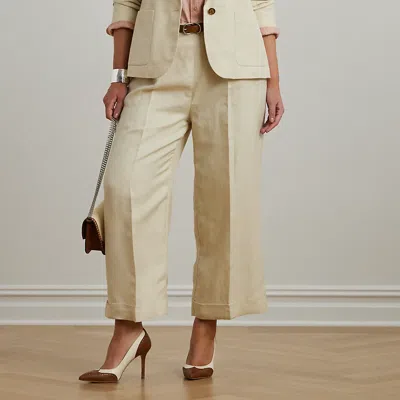 Lauren Woman Linen-blend Twill Wide-leg Pant In Ivory Beige
