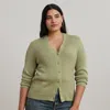 Lauren Woman Metallic Linen-blend Rib-knit Cardigan In Light Olive