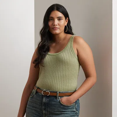 Lauren Woman Metallic Rib-knit Sweater Tank Top In Light Olive