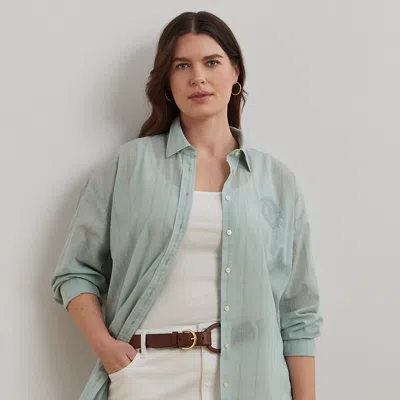 Lauren Woman Oversize Striped Cotton Voile Shirt In Washed Sage Multi