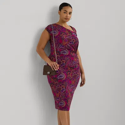 Lauren Woman Paisley Stretch Jersey Cap-sleeve Dress In Fuchsia Multi