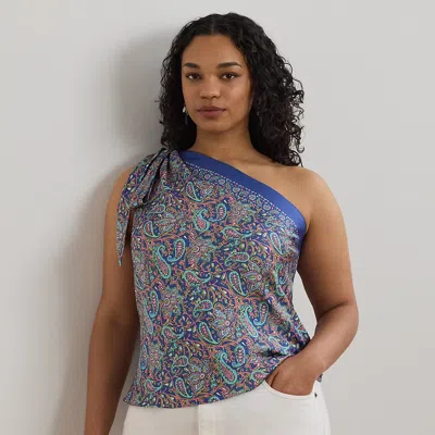 Lauren Woman Paisley Twill One-shoulder Blouse In Blue Multi