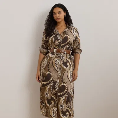 Lauren Woman Paisley Twill Shirtdress In Brown Multi