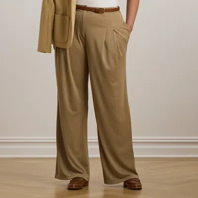Lauren Woman Pleated Stretch Jersey Wide-leg Pant In Classic Camel