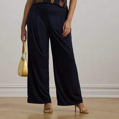 Lauren Woman Pleated Stretch Jersey Wide-leg Pant In Lauren Navy