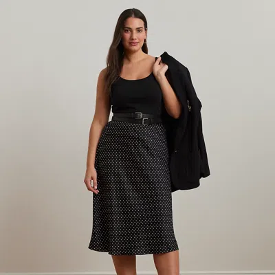 Lauren Woman Polka-dot Satin Charmeuse Midi Skirt In Black/cream
