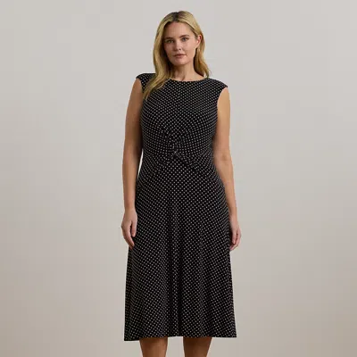Lauren Woman Polka-dot Twist-front Jersey Dress In Black/cream