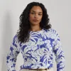 Lauren Woman Print Cable-knit Cotton Sweater In White/blue