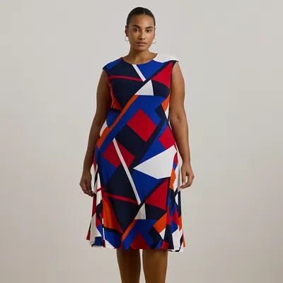 Lauren Woman Print Stretch Jersey Dress In Blue Multi