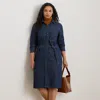 Lauren Woman Ralph Lauren Belted Denim Shirtdress In Blue