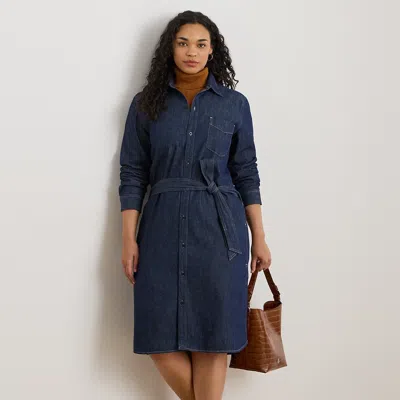 Lauren Woman Ralph Lauren Belted Denim Shirtdress In Blue