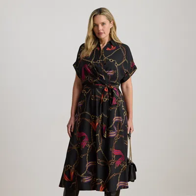 Lauren Woman Ralph Lauren Belting-print Belted Crepe Dress In Multi