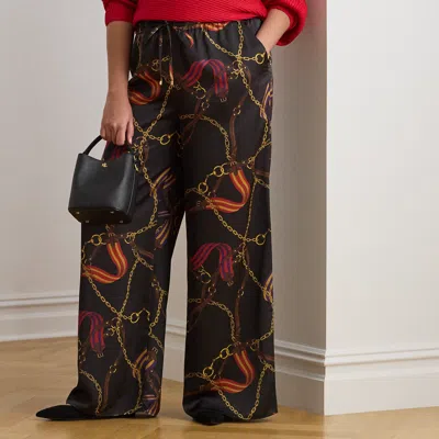 Lauren Woman Ralph Lauren Belting-print Charmeuse Wide-leg Pant In Brown