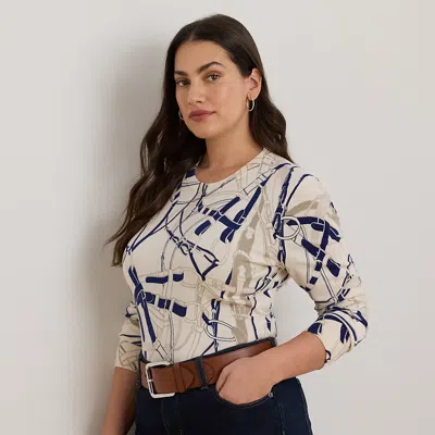Lauren Woman Ralph Lauren Belting-print Cotton-blend Sweater In Multi